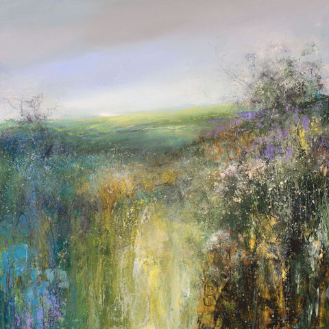 A painting of spring fields in Cornwall by artist Amanda Hoskin