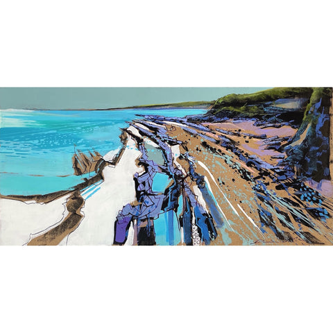 Painting of Pendower beach, looking west by artist Daniel Cole