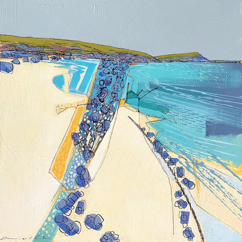 Semi abstract painting of Towan Beach on the Roseland by artist Daniel Cole