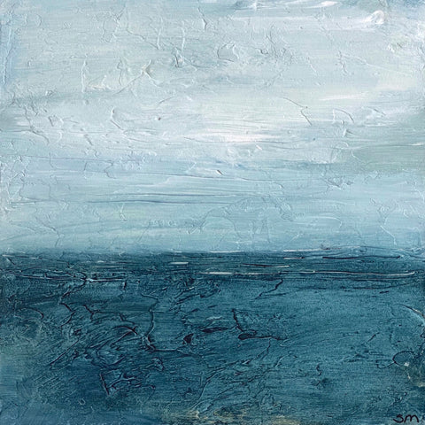 Mixed media painting of calm seas by artist Sally MacCabe