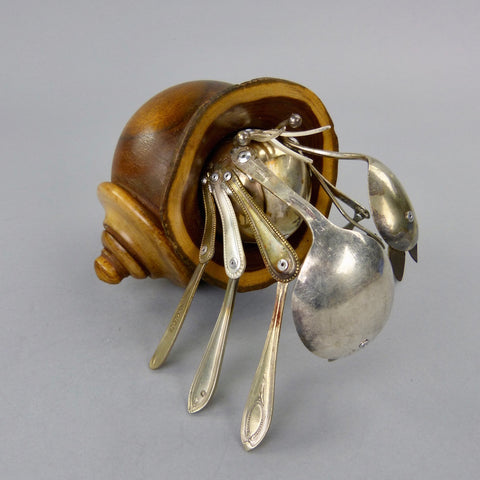 Hermit Crab sculpture made from found objects by artist Dean Patman