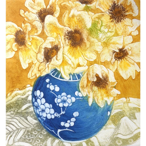 Limited edition etching of a rambling rose by artist Valerie Christmas
