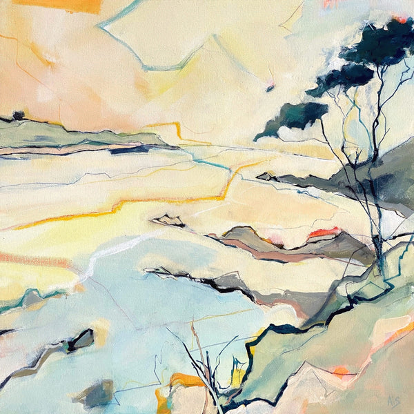 Semi abstract painting of the shoreline near Fowey, Cornwall by artist Aisleigh Anne