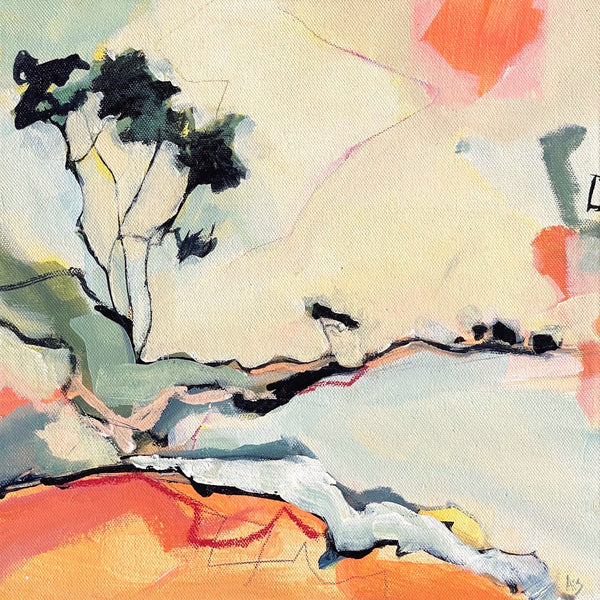 Semi abstract painting of the shoreline at Grebe, Cornwall by artist Aisleigh Anne