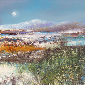 Painting of the snow covered moors on a cold, bright morning by artist Amanda Hoskin