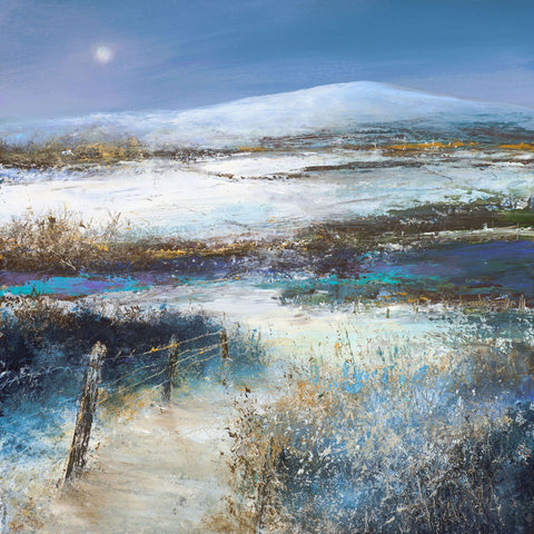 Painting of a path leading across snow covered moors by artist Amanda Hoskin