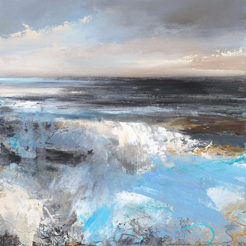 Painting of crashing waves on the coast of Cornwall by artist Amanda Hoskin