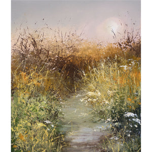 A painting of a footpath in autumn near Fowey, Cornwall by artist Amanda Hoskin