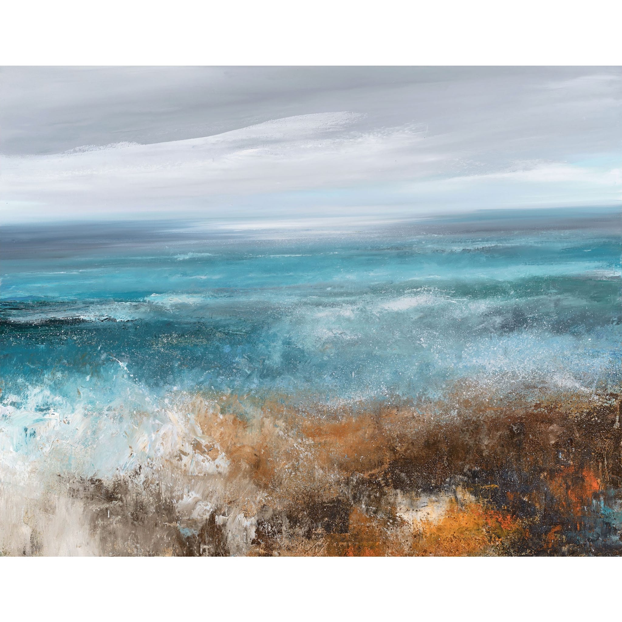Large oil painting of dramatic cornish seas by artist Amanda Hoskin
