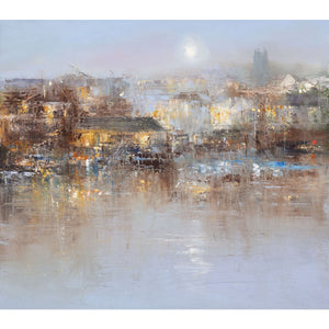 Painting of evening lights in Fowey, Cornwall by artist Amanda Hoskin