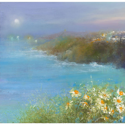 Painting of Fowey, Cornwall as the evening mist rolls in off the sea by artist Amanda Hoskin