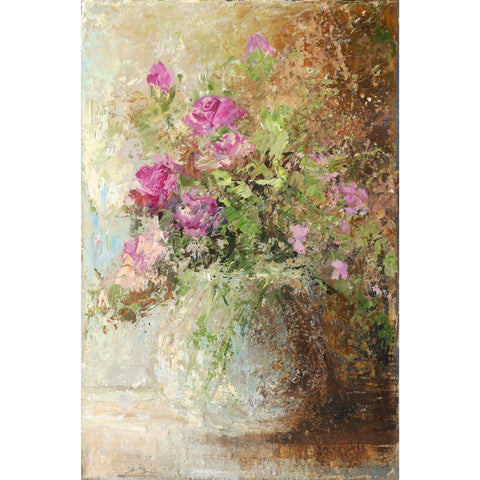 Still life painting of roses in a vase by artist Amanda Hoskin