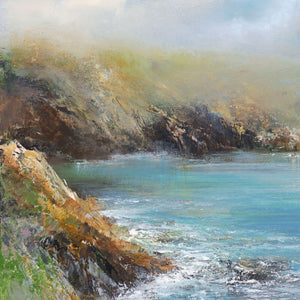 Painting of Polridmouth Cove, Cornwall by artist Amanda Hoskin