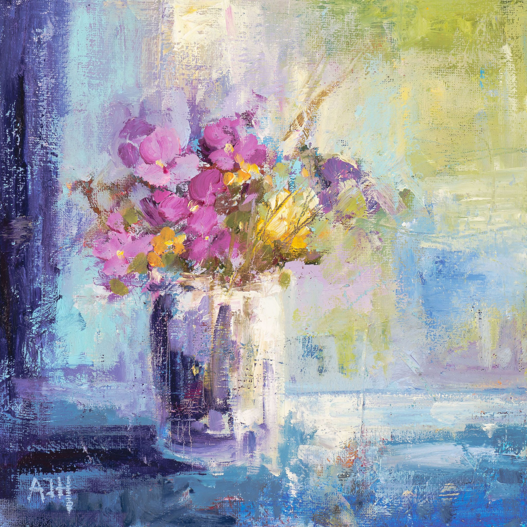 Still life oil painting of summer flowers by artist Amanda Hoskin