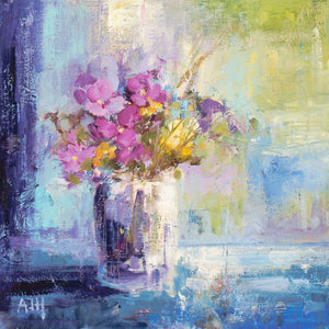 Still life oil painting of summer flowers by artist Amanda Hoskin