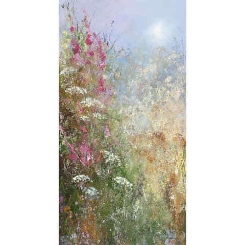 Painting of foxgloves, cow parsley and grasses in a Cornish hedgerow by artist Amanda Hoskin
