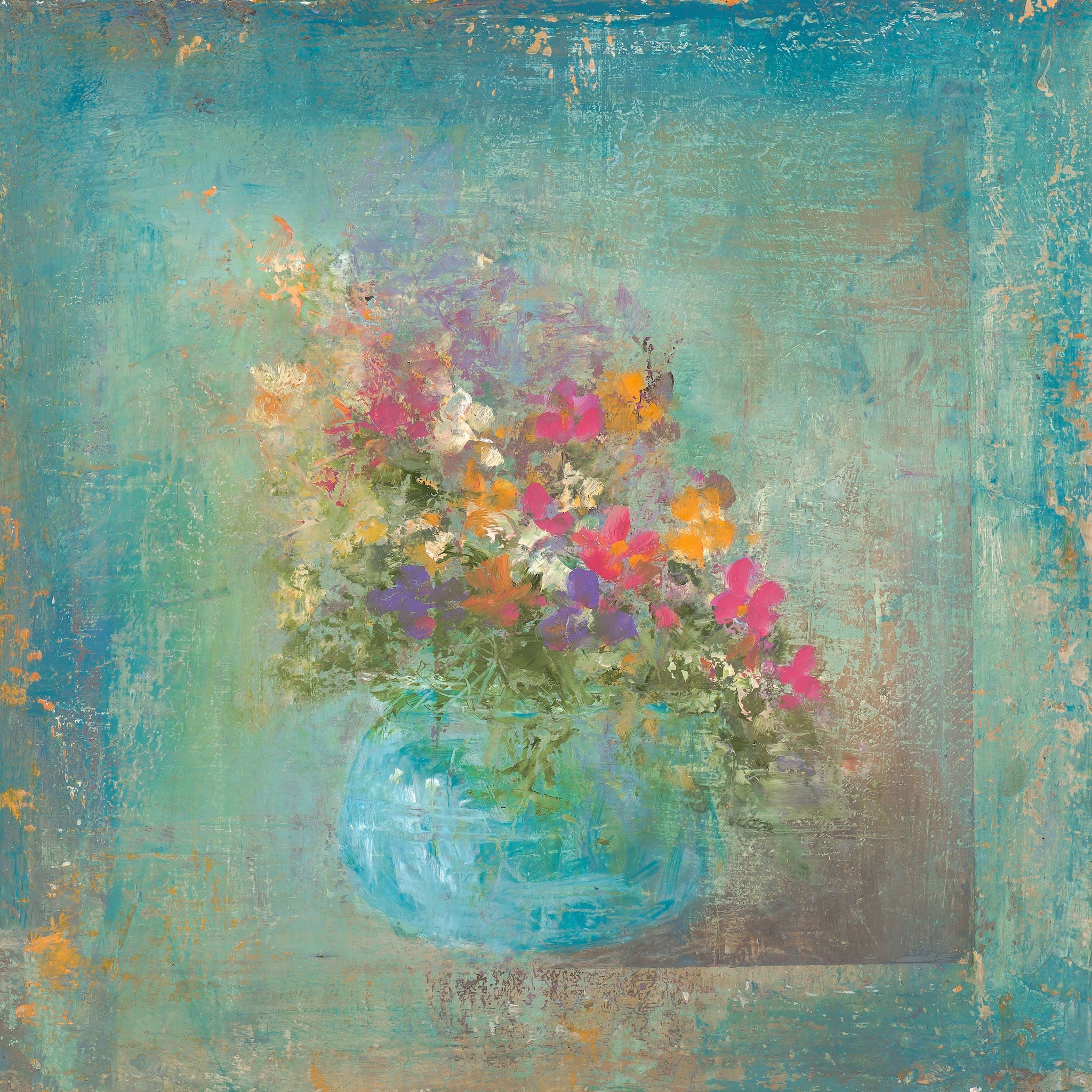 Still life oil painting of flowers in a vase by artist Amanda Hoskin