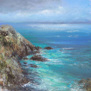 Oil painting of the cliffs overlooking Lantic Bay, Cornwall by artist Amanda Hoskin