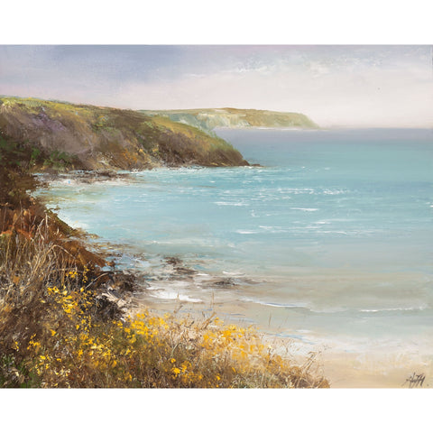 Painting of the coastal path near Fowey, Cornwall by artist Amanda Hoskin