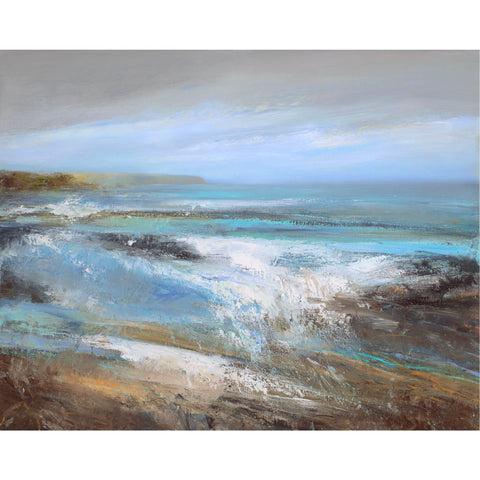 Painting of waves rolling in at Daymer Bay, Cornwall by artist Amanda Hoskin