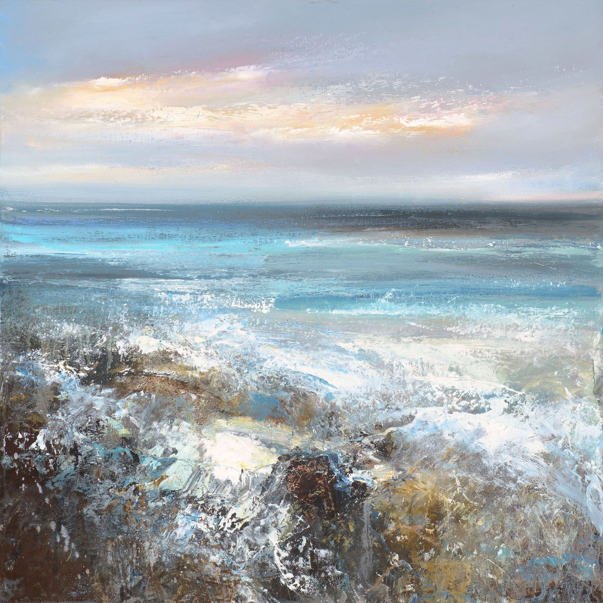 Painting of waves and salty spray by artist Amanda Hoskin