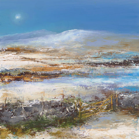 Painting of the moon over Hound's Tor, Dartmoor on a winter's day by artist Amanda Hoskin