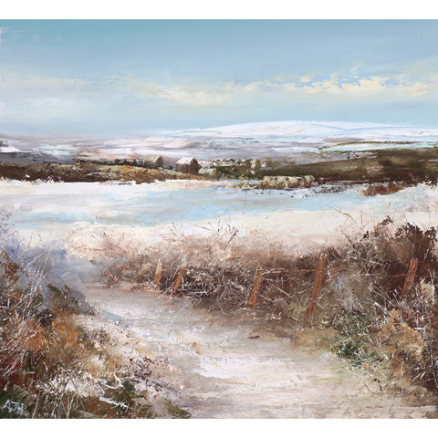 Limited edition print of a farm and snow covered fields on Bodmin Moor by artist Amanda Hoskin