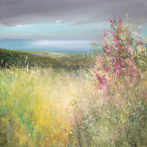 Limited edition print of foxgloves watching over the bay by artist Amanda Hoskin