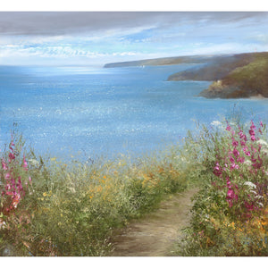 Limited edition print of foxgloves and grasses on the Hall Walk near Fowey by artist Amanda Hoskin