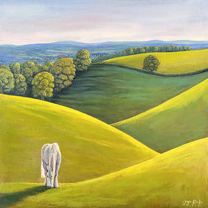 Painting of a horse grazing in the fields by artist Angie Rooke