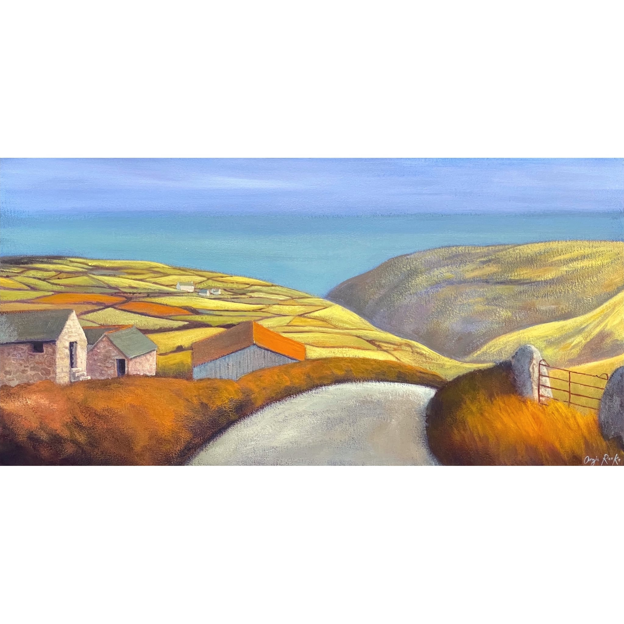 Painting of the seaward road at West Penwith, Cornwall by artist Angie Rooke
