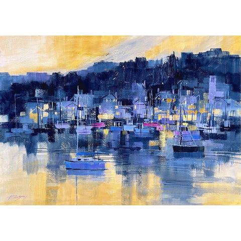 Painting of the boats and buildings at Fowey, Cornwall by artist Chris Forsey