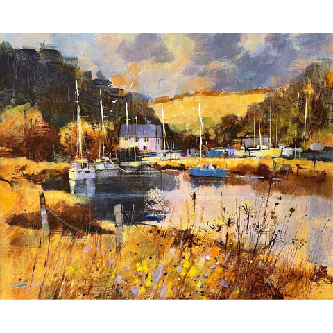 Painting of golden light in Gweek, Cornwall by artist Chris Forsey