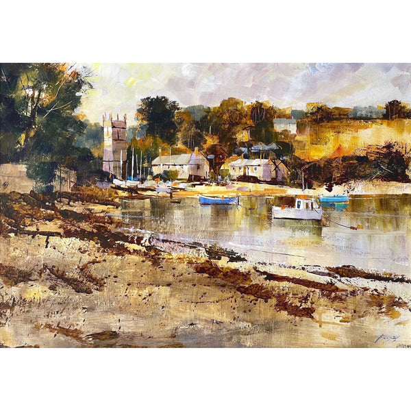 Painting of St Anthony in Meneage at low tide by artist Chris Forsey