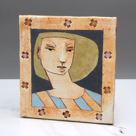 Ceramic portrait tile by artist Christy Keeney