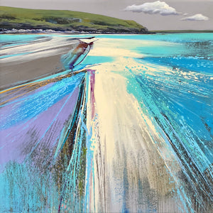 Painting of Caerhays Beach, Cornwall after a storm by artist Daniel Cole