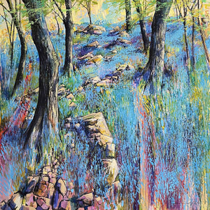 Painting of bluebells in Kennall Vale Nature Reserve, Cornwall by artist Daniel Cole