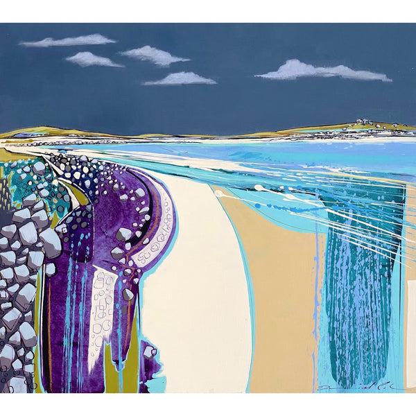 Semi abstract painting of clouds in a dark sky over Tresco by artist Daniel Cole