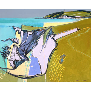 Semi abstract painting of Gribbin Head, Cornwall by artist Daniel Cole