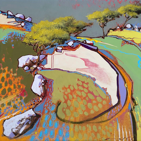 Semi abstract painting of hawthorn trees on Bodmin Moor, Cornwall by artist Daniel Cole