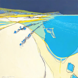 Semi abstract painting of Nare Head from Towan Beach on the Roseland peninsula, Cornwall by artist Daniel Cole