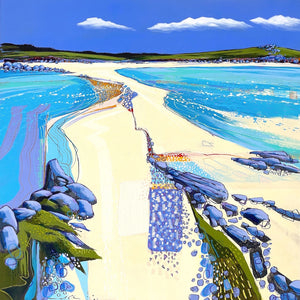 Semi abstract painting of the sandbar between St Agnes and Gugh, Isles of Scilly by artist Daniel Cole
