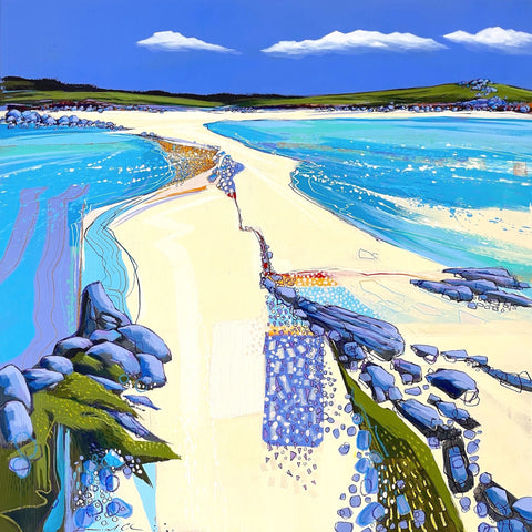 Semi abstract painting of the sandbar between St Agnes and Gugh, Isles of Scilly by artist Daniel Cole