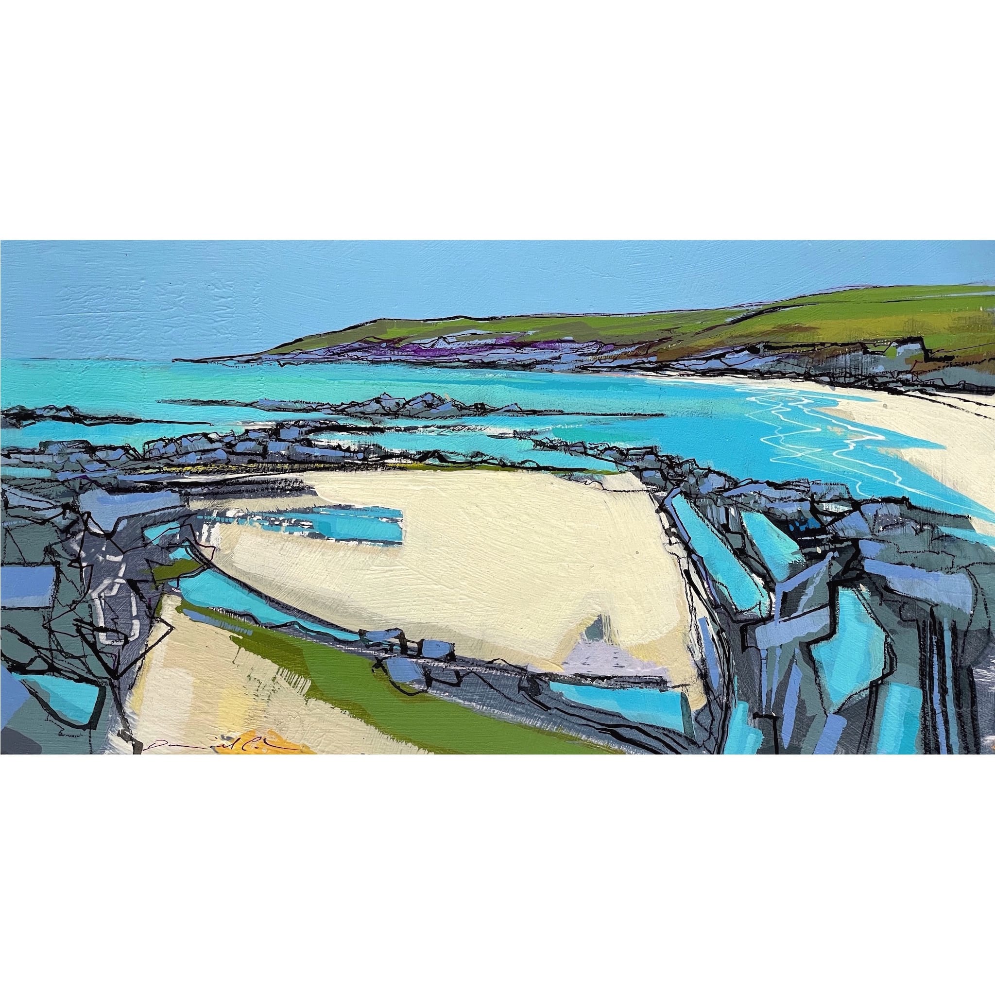 Painting of the spring tide at Towan beach on the Roseland, Cornwall by artist Daniel Cole