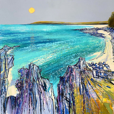 Semi abstract painting of Towan Beach on the Roseland, Cornwall by artist Daniel Cole