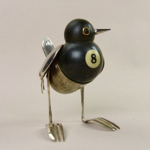 Blackbird sculpture made from found objects by artist Dean Patman