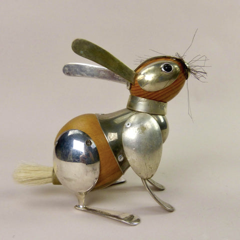 Rabbit sculpture made from found objects by artist Dean Patman