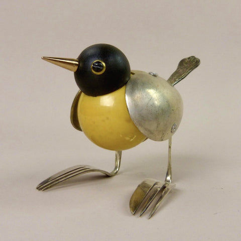Wagtail sculpture made from found objects by artist Dean Patman