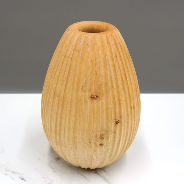 Carved sycamore vase by woodturner Howard Moody