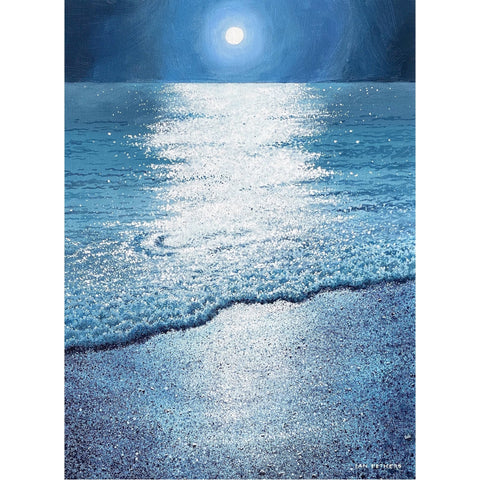 Painting of a moonlit shore by artist Ian Pethers